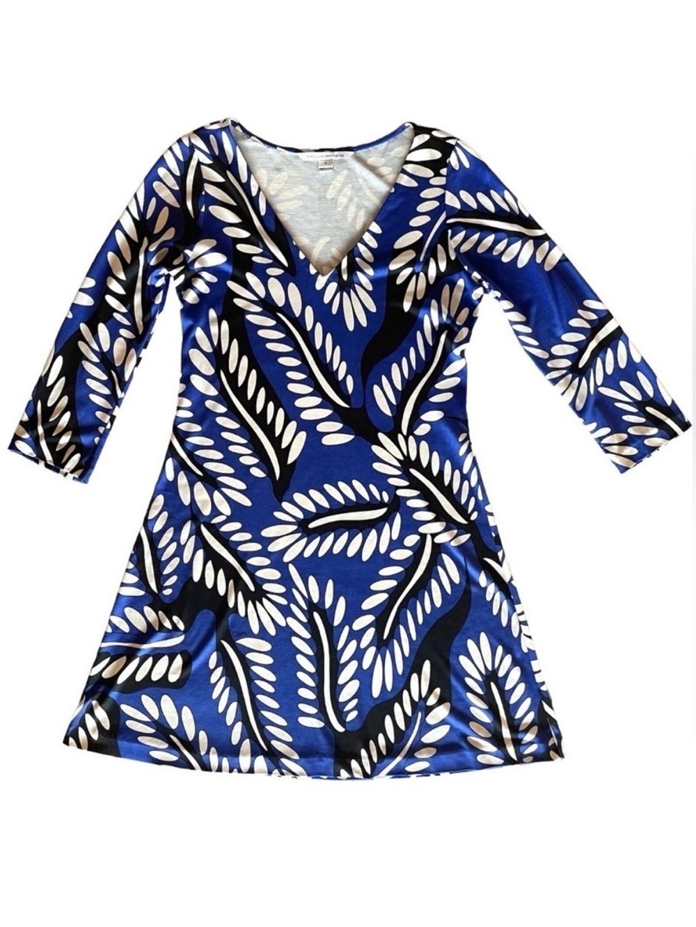 Diane von Furstenberg DVF Kaden Blue Leaf Silk Jersey Dress 8 - Picture 2 of 8